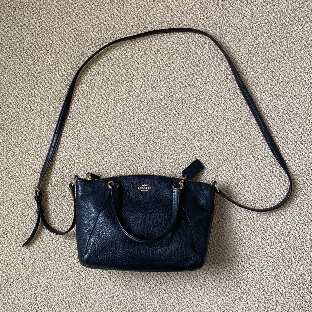 Coach black crossbody, leather, gold accents